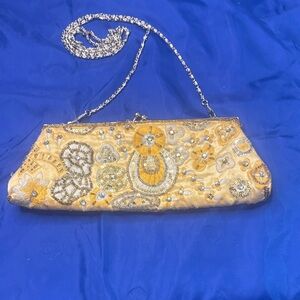 New York & Company‎ Yellow Embellished Clutch with Silver Chain